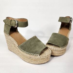 Marc Fisher Adalyn Espadrille Leather Wedge Platform Olive Green Suede Size 8.5